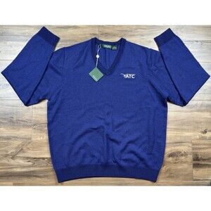 Bobby Jones Birdseye Knit Sweater Men Large Extra Fine Merino Wool Blue V Neck